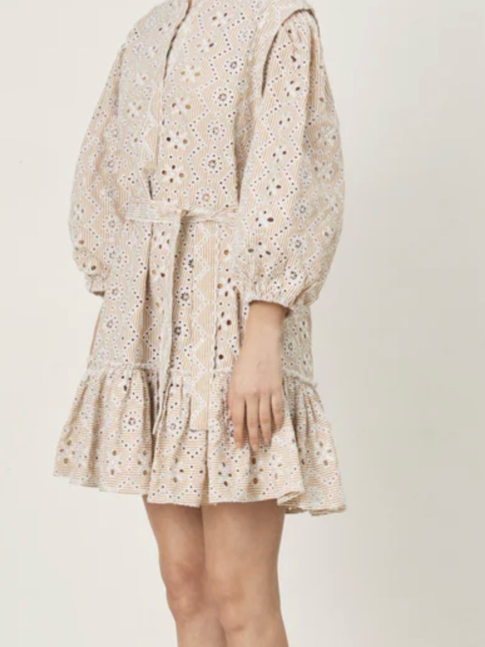 Dôen Cassett 100 % Cotton Eyelet Mini Dress - Ivory Floral